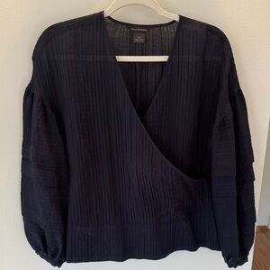 Club Monaco Deep Navy Textured Wrap-Style Blouse